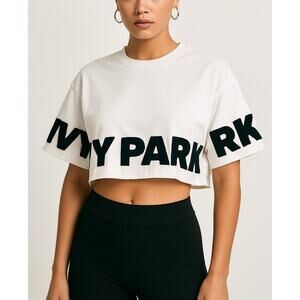 IVY PARK White Cropped T-Shirt Black Chenille Logo Medium